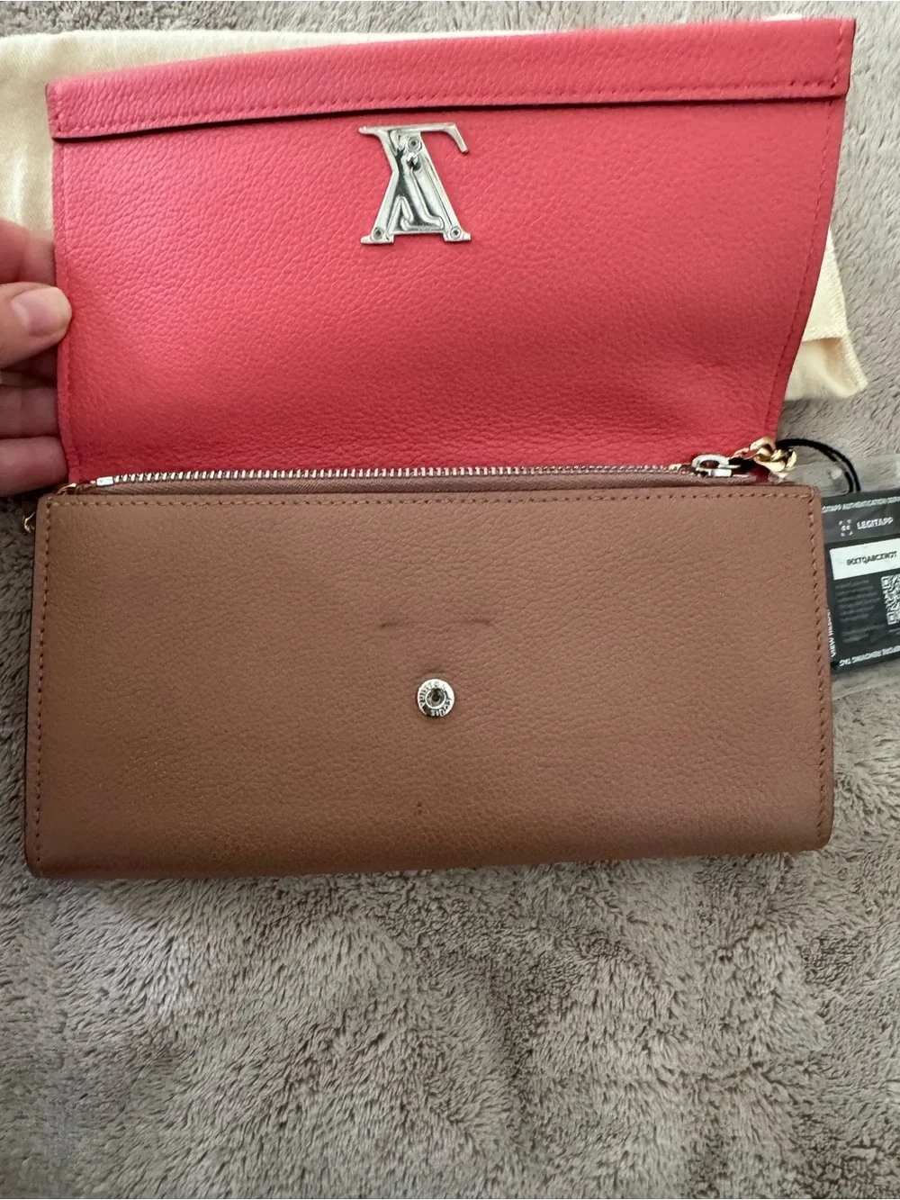 Louis Vuitton Pink and Brown Crossbody Wallet with Gold Chain